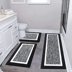 Monochrome Speckle Bath Mat Trio | Ultra-Plush 3-Piece Bathroom Rug Set with Crisp White Trim