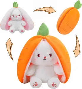 Reversible Carrot Bunny Stuffed Animal, Carrot Rabbit Ears Zip Plush Stuffed, Fruit Bunny Plush, Fluffy Rabbit Plushies Funny Hide Seek Bunny Toy for Girls Gifts Girlfriend