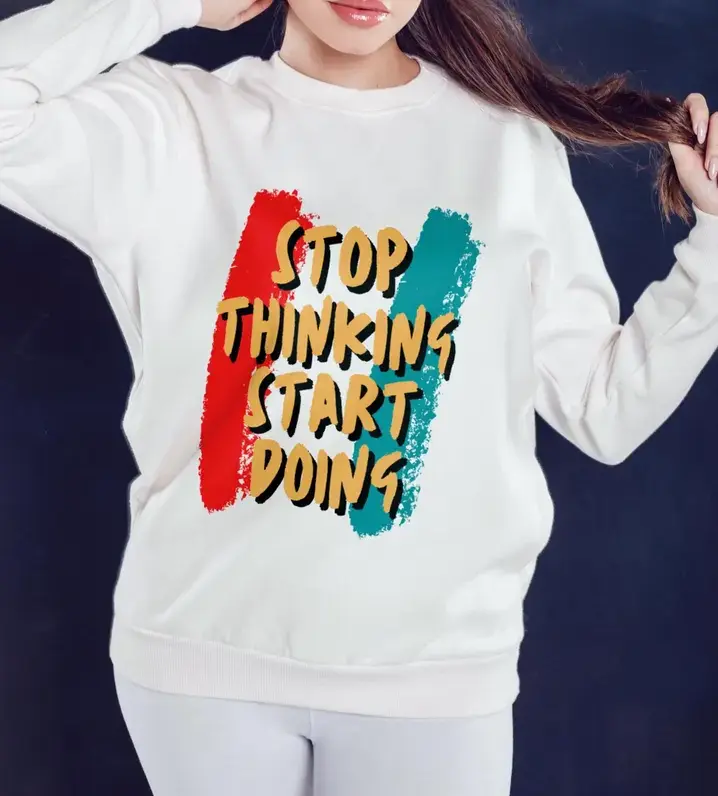 Motivational Sweatshirt: Unisex Crewneck, Stop Thinking Start Doing, Inspirational Gift | Hustle Mindset Jumper #SohoChic