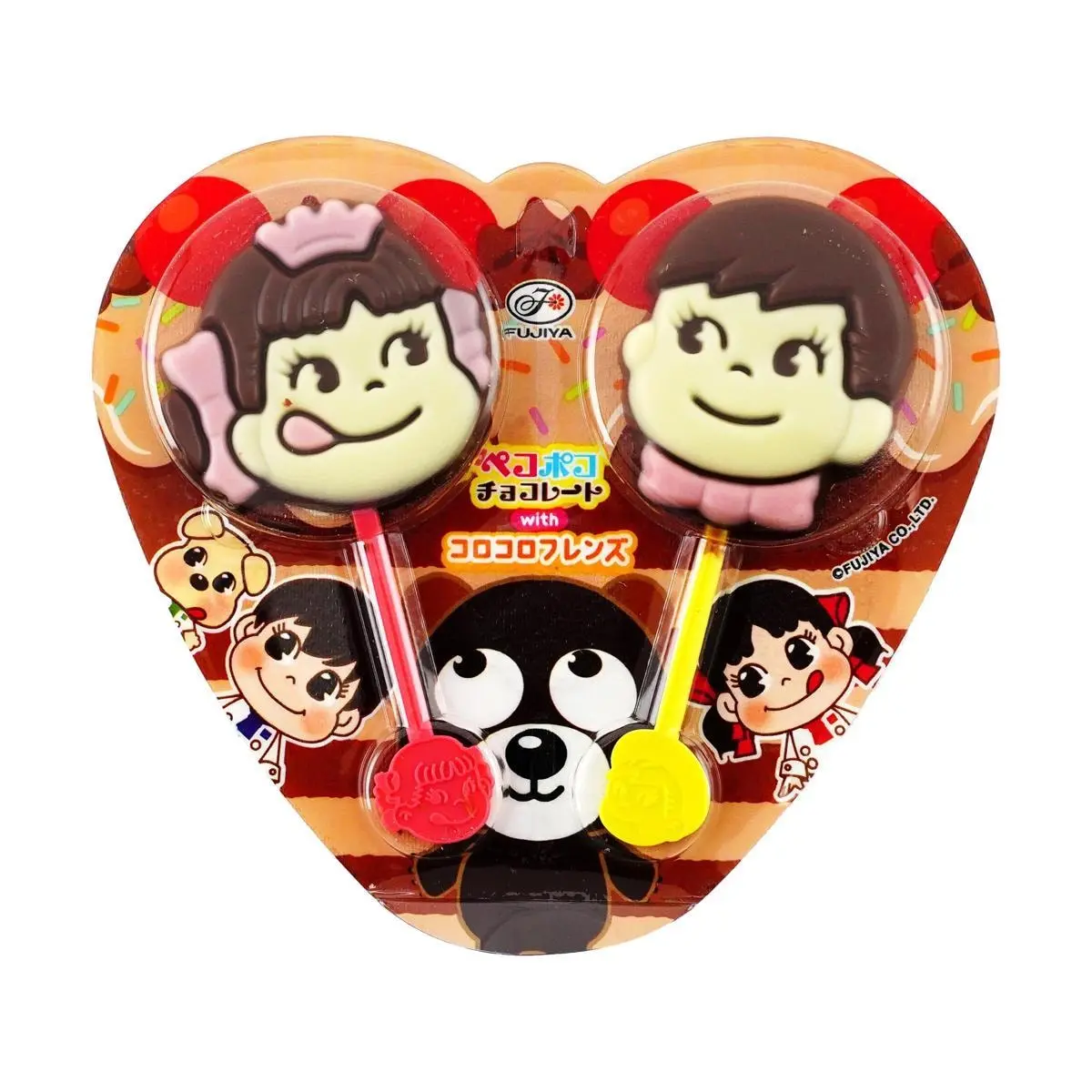 FUJIYA Peko Poko Chocolate Lollipop 2-Pack 24g - Fun Japanese