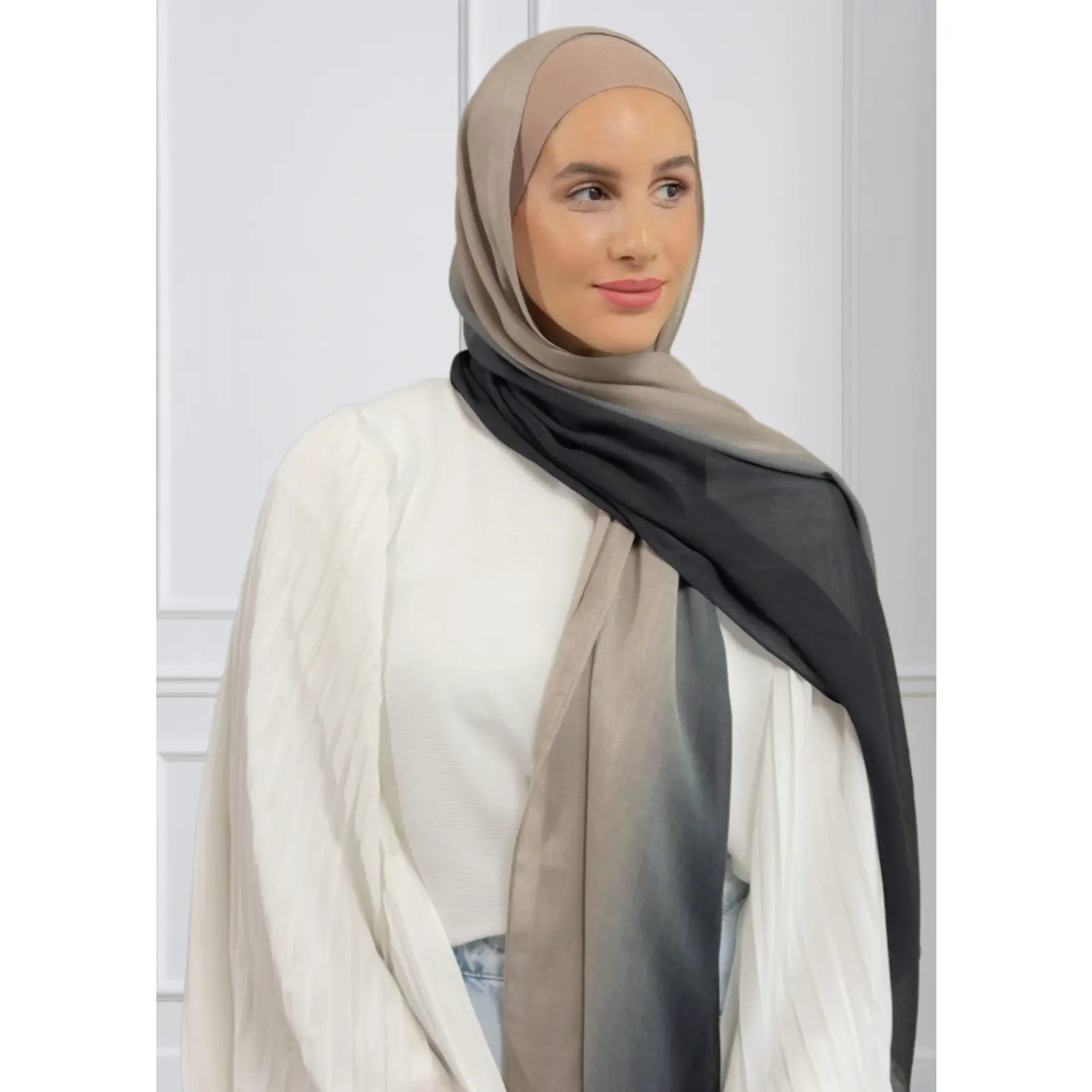 Modal Hijab | Ombre Hijabs - Khaki & Black