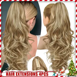 NANNAN Claw Long Curly Ponytail Extension Medium Blonde with Blonde Highlights  24" Claw Clip in Ponytail Extensions Jaw Clip on Pony Tails Hairpiece for Women Springtok