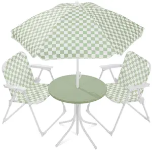 Best Choice Products Kids Outdoor Table and Chair Set with Umbrella, 3-Piece Foldable Toddler Picnic Set Ages 2-5