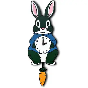 Petey Rabbit Bunny Pendulum Clock w/Carrot - Choose Colors, 3D Printed Quirky Wall Art, No Wall Damage, Nursery, Children’s Room
