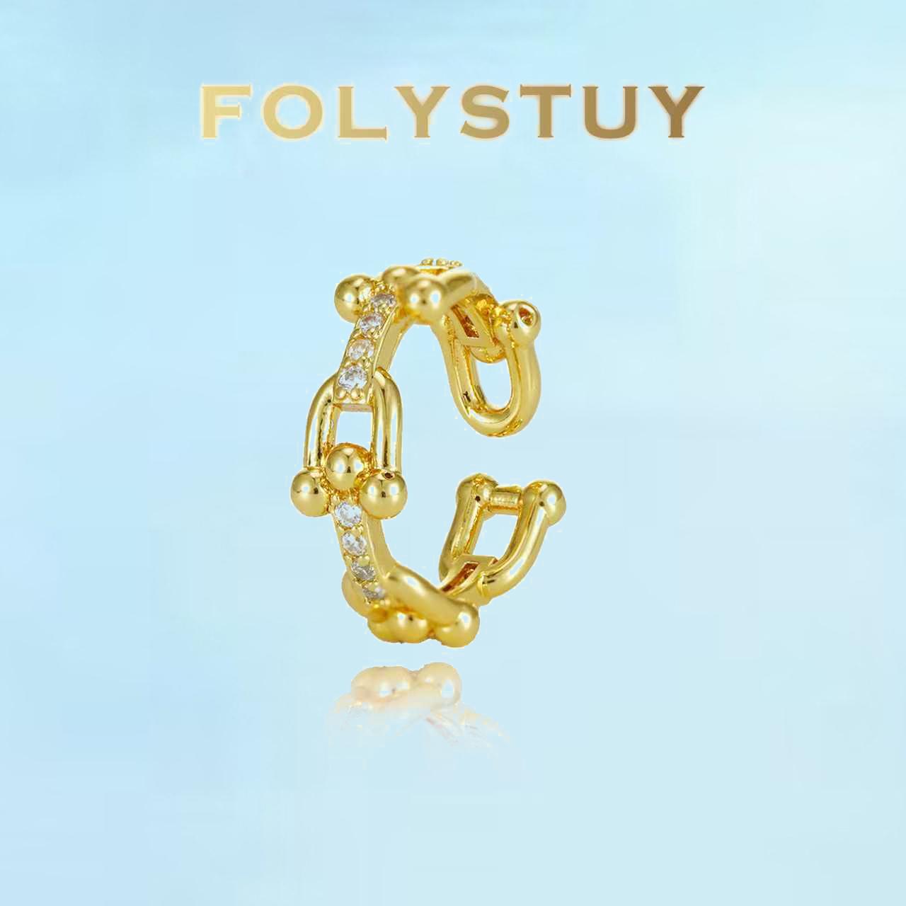 [FOLYSTUY (Y154)]19.6 Inch 8mm Paperclip Chain Jewelry Set, Necklace Bracelet Ring 3Pcs Set with Extension Chain, Minimalist U Link Chain Jewelry for Women Men, Everyday Wear Gift