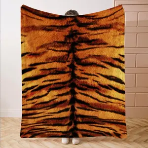 Tiger Striped Pattern Blanket, Soft Comfortable Throw Blanket, Warm Napping Blanket for Home Office Travel Camping, Striped Flannel Blanket
