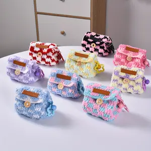 Glimmer Grid   Hand Woven Crochet Coin Purse Earphone Pouch Zip Closure Polyester Machine Washable Women Cute Wallet Minimalist
