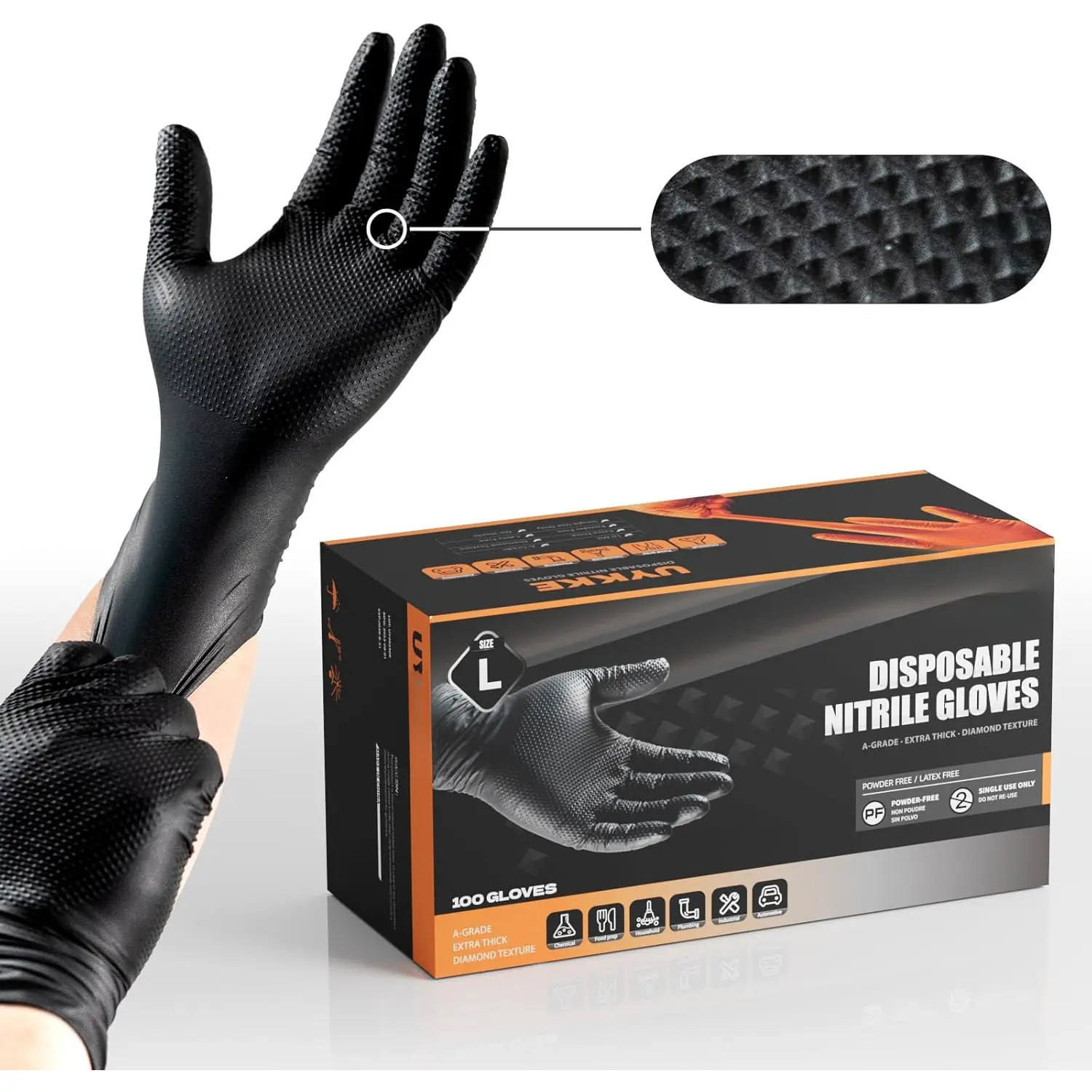 10mil  Gloves Thick,Industrial Disposable Gloves with  Textured,Heavy Duty Mechanic Glove,Latex Free
