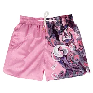 Hisoka Shorts Anime Shorts Pink Unisex Sports Double-Layered Inner Shorts Full Print Drawstring Design Men Women Mesh Basketball Shorts 4 Pockets 5.5 Inseam