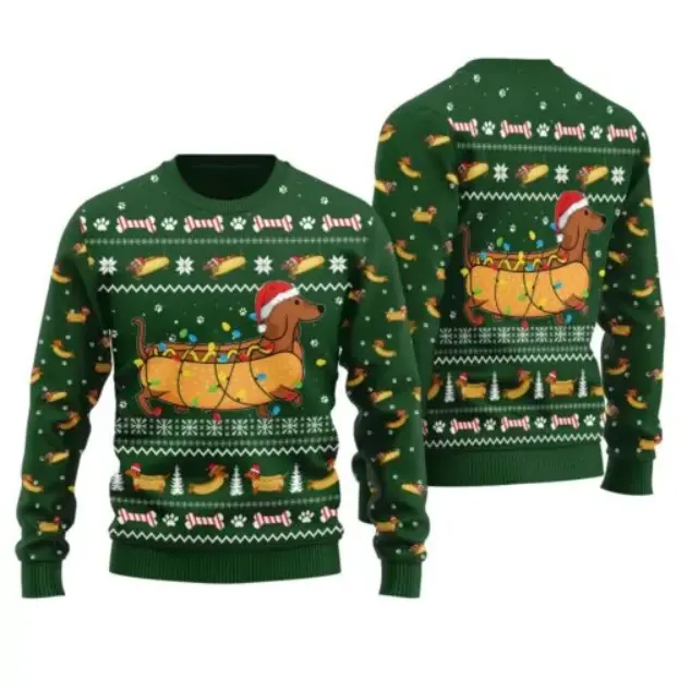 Funny Dachshund Christmas Sweater – Cute Sausage Dog Holiday Knit Pullover for Men & Women | Ugly Xmas Sweater Trend