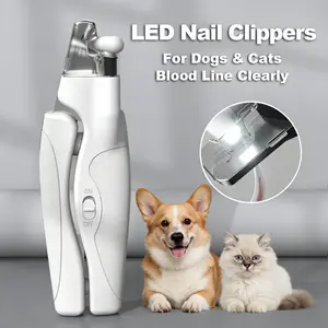 2-in-1 LED Pet Nail Clipper with Built-in File, Safe Dog Claw Trimmer with Nail Trapper, Anti Over-Cutting Grooming Scissors for Cats & Dogs