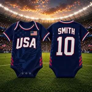Personalized USA Baby Bodysuit, Custom Name Soccer Baby Outfit, USA Inspired Infant Jersey, Football Baby Clothes, Newborn Sports Fan Gift