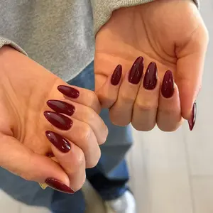 24pcs Almond Shape Wine Nail Set, Full Coverage Acrylic False Nails, Includes Jelly Glue & Nail File, Ideal for Women and Girls