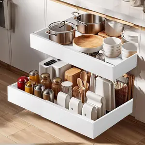 NEW Pull out Cabinet Organizer, Expandable(11.6"-17.9") Heavy Duty Slide out Drawers Fixed with Adhesive Nano Film, Cabinet Organizer for Kitchen Base Cabinet, Pantry Bathroom Home (21" Deep)