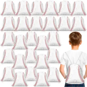 24 Pcs 9.8 x 11.8 Inch Baseball Drawstring Party Favor Gift Bags, Fabric Goodie Bags for Candy Treat Snack, for Team Sport Ball Theme Birthday Party Supplies