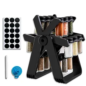 Black Rotating Spice Rack Organizer with 18 Spice Jars, Removable Countertop Spice Rack,  Rotating Ferris Wheel Spice Rack Spice Rack Storage