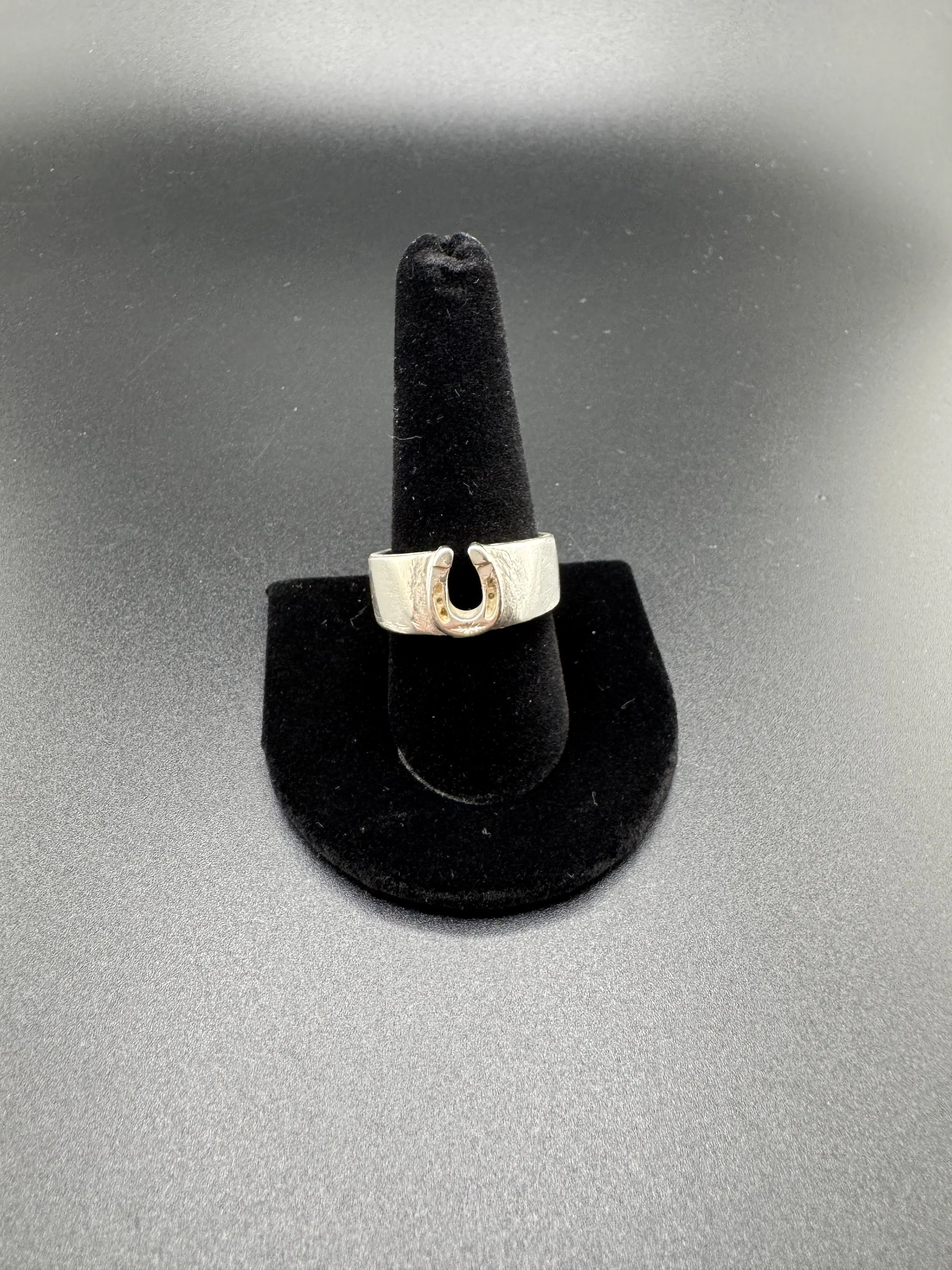 Vintage Statement Ring, Western-Inspired 925 Sterling Silver with Textured Horseshoe Detail for Everyday Wear - Pre-Owned Size 10.5, 9.7g, Statement Rings
