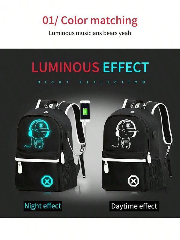 Luminous Print Backpack – Waterproof Lightweight School Bag, Adjustable Strap for Travel, Hiking & University – Unisex Casual