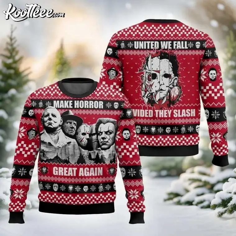 Michael Myers Jason Freddy Ugly Christmas Sweater Make Horror Great Again Horror Movie Killers 3D Print Pullover Mens Womens Oversized Warm Winter Fall Casual Streetwear Holiday
