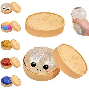 BINOK Dumpling Squishy Toy, Dumpling Squishy Mystery Box, Easter Basket Stuffers, Squeeze Dough Ball Stress Relief Hand Toys with Food Steamer Stretchy Desk Toys (Glitter Whitegold)