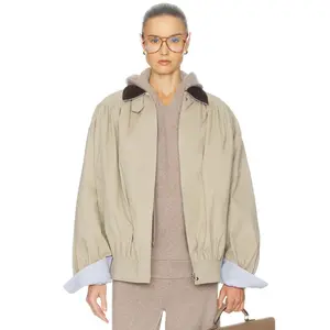 Helsa The Shirred Bomber Jacket With Corduroy Collar in Sandstone