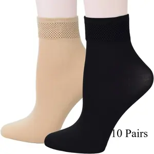 10/20 Pairs Women'S Modal Opaque Ankle High Tights Hosiery Socks, Polyester 88%, Spandex 12%, Solid Color, Hand Washable