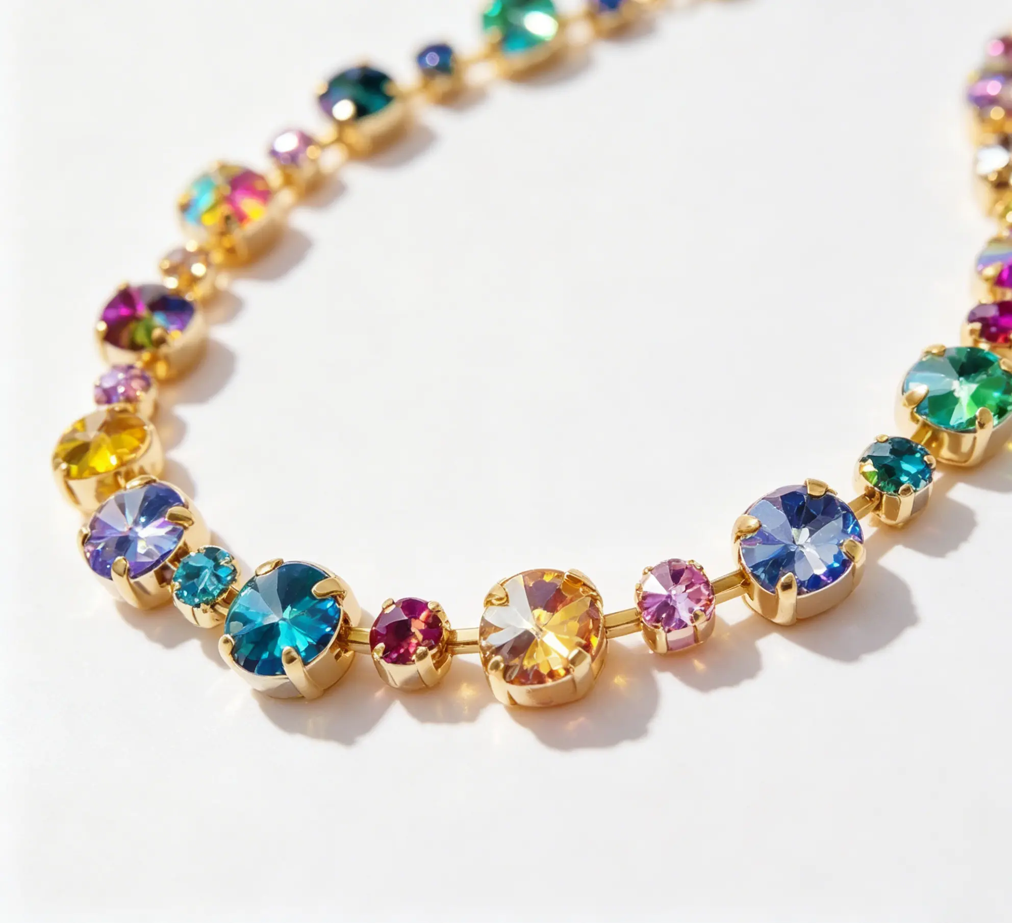 Women's Gold-Plated Rainbow Crystal Tennis Choker Necklace, Colored Crystals Luxury Statement Jewelry, Trendy Boho Accessory for Party & Daily Wear (Necklaces for Women), Colored Crystals Necklaces
