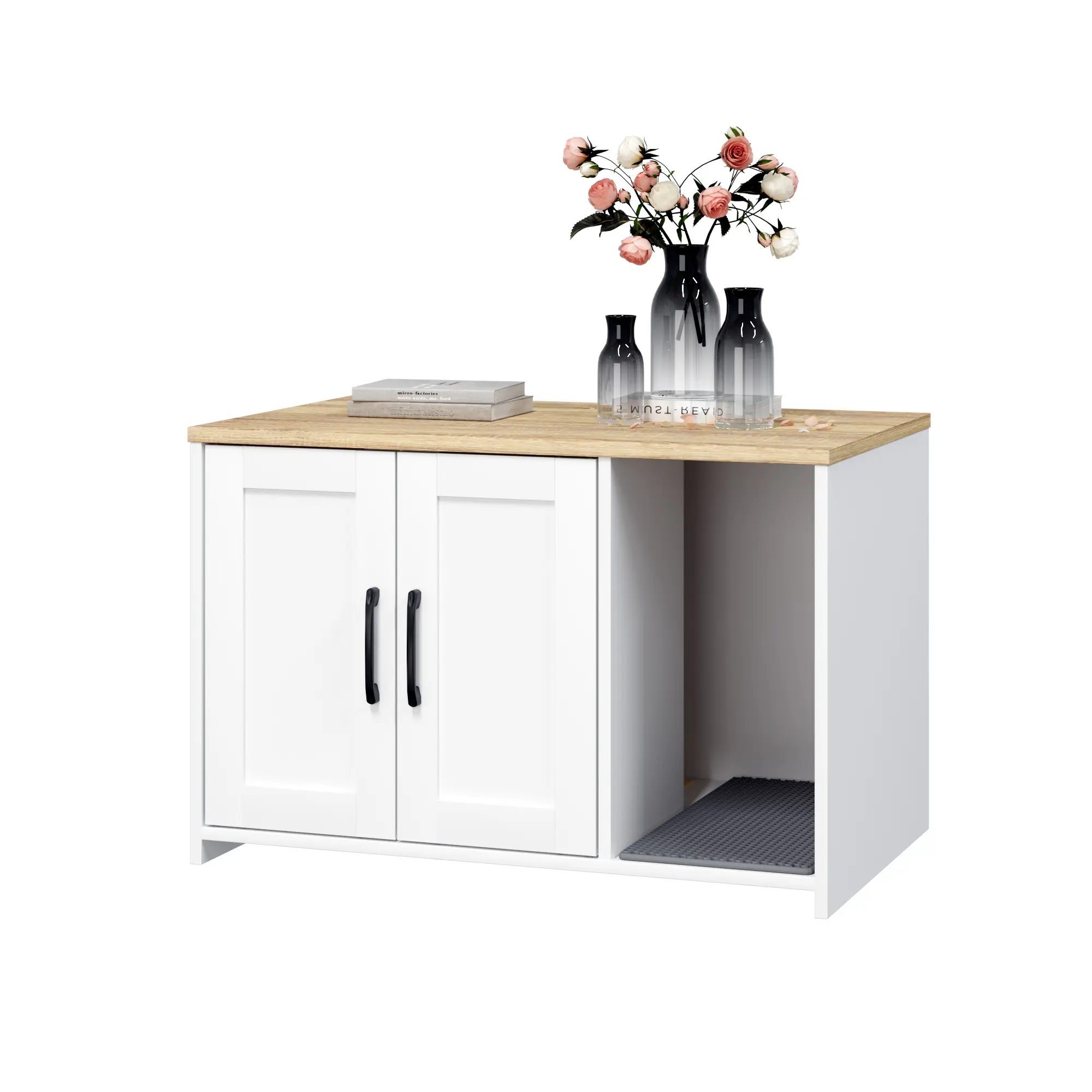 Cat Litter Box Enclosure,Cat Litter Box EnclosureFurniture,Hidden Litter Box Cabinet Furniture,Wooden CatWashroom, Storage Cabinet, indoor Pet House,Black,White