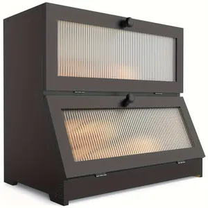 Large Capacity Bamboo Bread Box, Kitchen Countertop Storage - Farmhouse Style Bread Storage Container with Windows