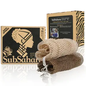 SubSahara Authentic African Net Sponge - 2 Pieces Exfoliating Scrubber for All Skin Types, Bath Sponge for Face & Body, Travel Portable, Durable, Gentle Exfoliation（Linen & Brown） Personal silicone loofah silicone loofah african net sponges shower towel