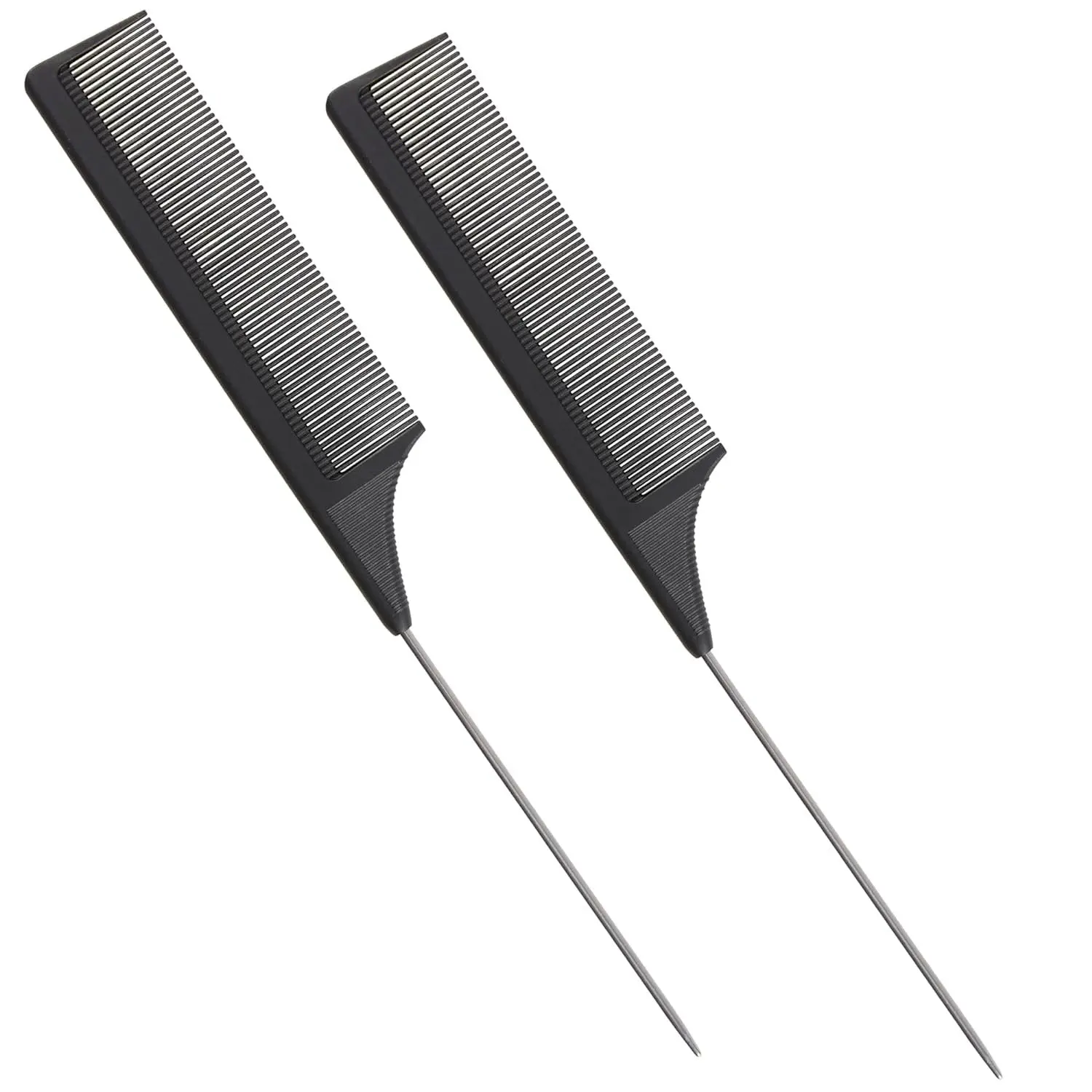 Carbon Fiber Rat Tail Combs - High Quality Carbon Fiber, Stainless Steel Pintail, Heat Resistant, Hair Comb Set for Braiding, Parting, and Styling, 9 Inches Long - Black