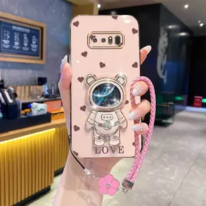 Note 8 Mimi Love Bear Plating Lucky Clover Strap Lanyard Phone Holder Case with Shockproof Cover Compatible with For Samsung Galaxy Note 8