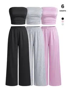 Elegant Two-Piece, Strapless Top & Wide-Leg Trousers, Lightweight & Breathable, Perfect for Spring & Summer Wear