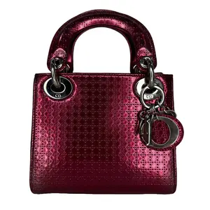 Pre-owned Dior Patent Leather Top Handle Lady Mini Metallic Micro cannage Quilted Shoulder Bag (Pink) DIO.B.1009