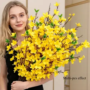 6pcs Realistic Beautiful Rose-Yellow Winter Jasmine - Lifelike Artificial Flowers, Suitable for Indoor/Outdoor Use, High-Quality Soft Large Bouquet, Suitable for Indoor/Outdoor Holiday Decorations, and Various Occasions and Festive Ornaments, Outdoor