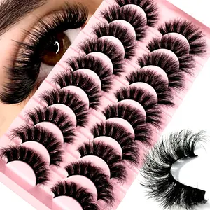 25mm dd lashes New 10Pairs 9D Thick 16-25mm Artificial Mink Eyelashes, Fluffy & Dramatic Look, False Eyelashes Dramatic Volume Lashes Extension Thick Long Reusable Extended Makeup Strip Lashes,Lashes,Eyelashes,Fake Lashes