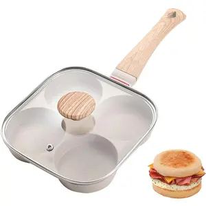 Nonstick Egg Frying Pan, Egg Divided Grill Pan, Heat Resistant Handle 3 Section Skillet, Omelette Pan for Breakfast Bacon Burgers (White)