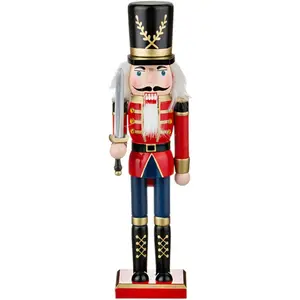 12 Inch Wooden Nutcracker Ornaments with Sword Christmas Decoration Puppet Figurine for Home Holiday Decor