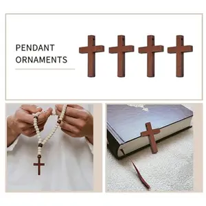 70 Pieces Small Wooden Crosses Pendants for Crafts DIY Charms Natural Palm Olive Wood Cross for Crafting Jewelry Projects Halloween Party Decorations