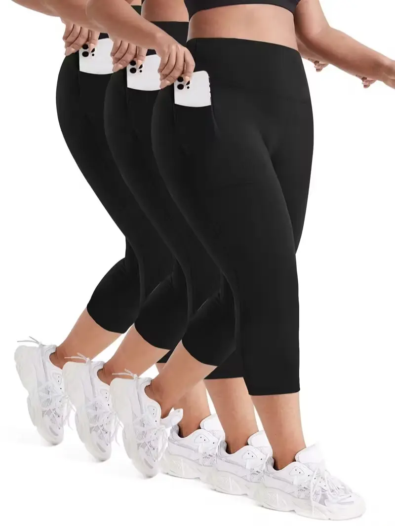 3Pack Plus Size High Waisted Capri Leggings for Women Yoga Pants with Pockets for Women Workout Leggings for Women Yoga Capris