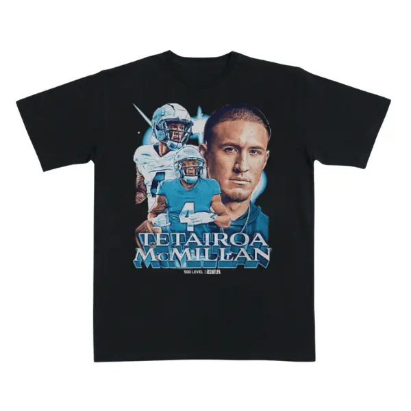 [ 500 LEVEL ] Tetairoa McMillan Football Graphic T-Shirt, Vintage Player Portrait Tee, Retro Wide Receiver Sports Shirt, Game Day Fan Apparel for Men