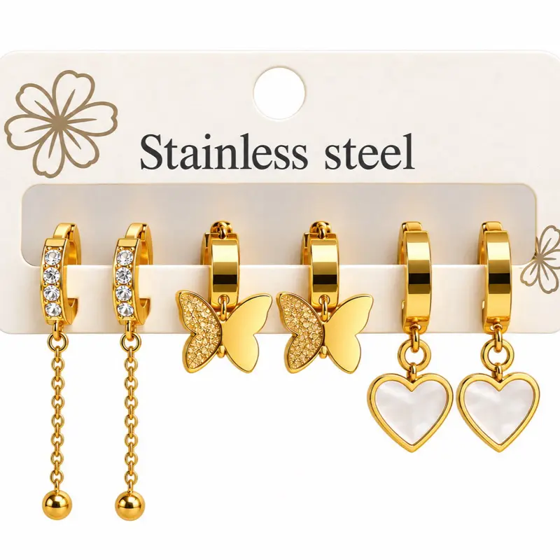 3 Pairs of Elegant Teardrop Design Earrings, Polished Metal Earrings with Dangling Charm, Ideal for Beautiful Gift Presentation