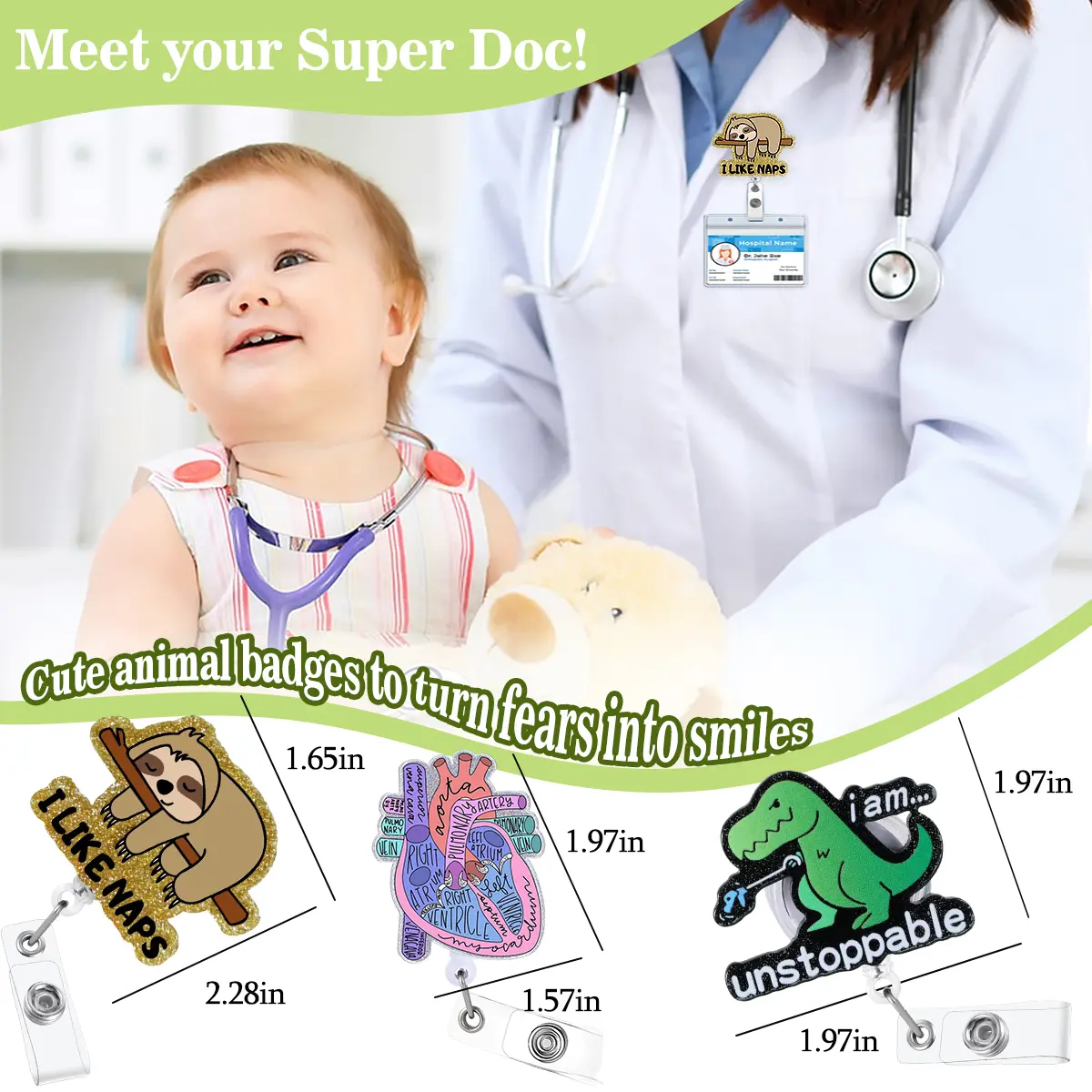 Fun Badge Reels For Pediatrics 6-Pack Cute Heart Nurse Badge Reels – Funny Retractable ID Holders With  Stethoscope Design For Medical Professionals Nursing Students Pediatric 