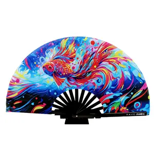 Aquatic Serenade Hand Fan | Foldable Bamboo Ribs | Premium Polyester Fabric | Matching Holster | Rave Fan | Festival Fan Decor Accessory Foldable Wooden Foldable Cooling Wooden