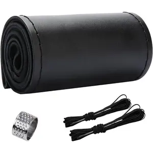 Steering Wheel Cover, Anti-Slip Breathable  Steering Wheel Stitching Wrap, DIY Sewing with  Thread, 15 Inch Stitch on Wrap  Steering Wheel Cover (Black, Glossy)