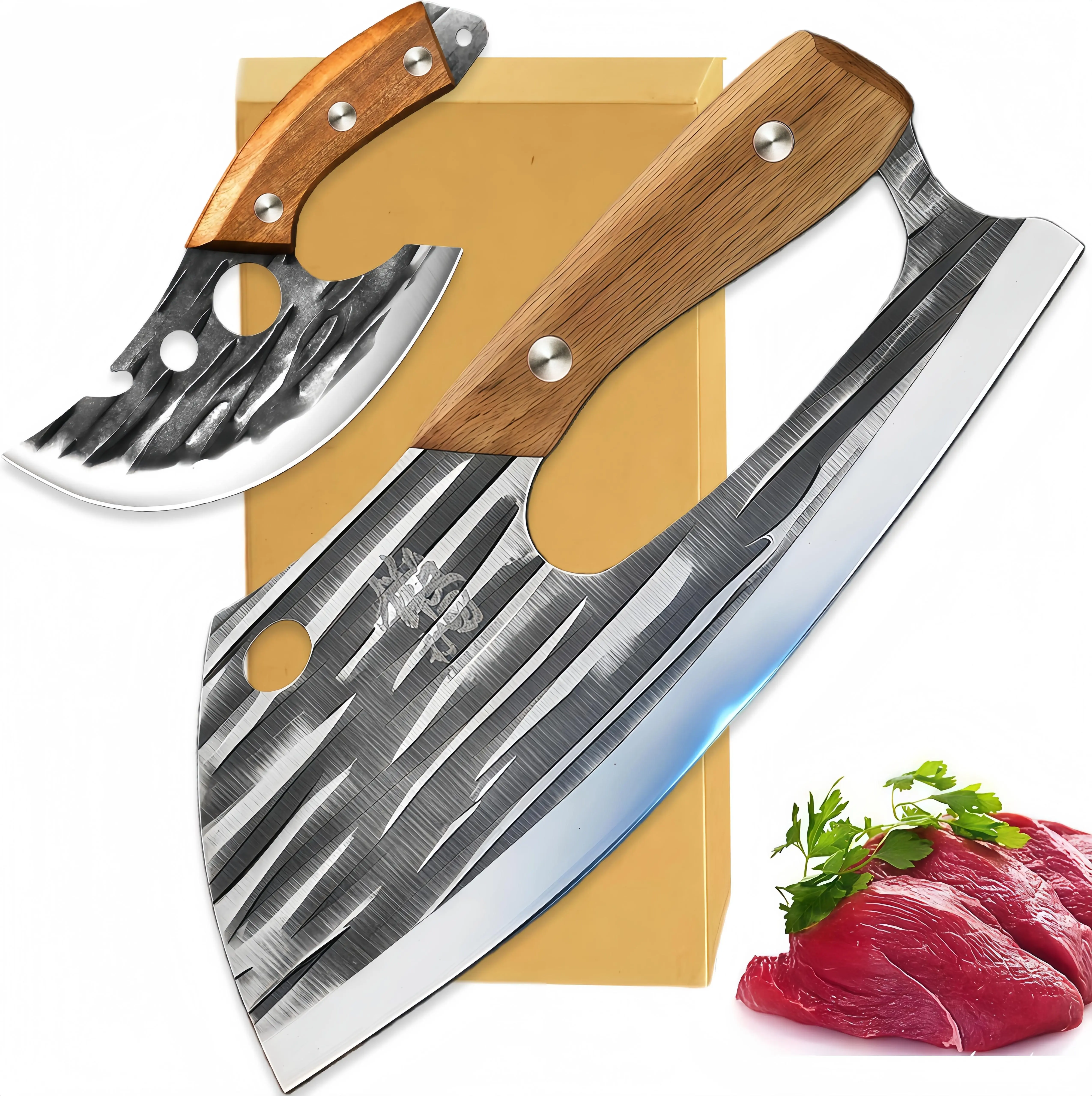 kitchen AWEE Meat Cleaver for Meat Cutting, Hand Forged Butcher Knife with Wood Handle, Full Tang Chopping Cleaver for Kitchen Outdoor BBQ Camping，Meat Cleaver for Meat Cutting, High Carbon Viking Knife, Full Tang Chef Kitchen Butcher Knife for Home