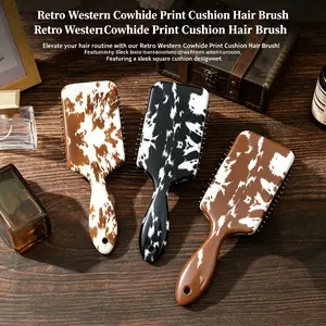 Cow Print Air Cushion Hair Brush - Anti-Static Detangling Tool with Scalp Massage Function for Long Curly Hair, Curly Hairstyles Care