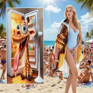 Funny Cartoon Giraffe in Refrigerator Quick Dry Beach Towel - Super Absorbent Soft Sand Free Pool Bath Towel for Summer Travel Vacation Outdoor Sports.