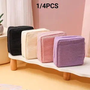 1/4 Pcs/Set Small Makeup Bag for Purse Mini Cosmetics Bag Corduroy Sanitary Napkin Storage Bag with Zipper Cute Cosmetic Pouch for Women