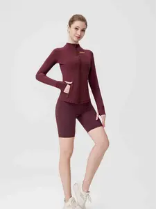 ROROlemon Women's Zip-Up Long Sleeve Yoga Jacket & High Waist Biker Shorts 2 Piece Set, Slim Fit Workout Outfits, Stretchy Athletic Activewear for Gym Running Daily Wear